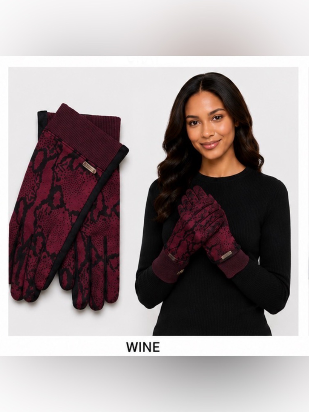 ASOS WOMEN'S PYTHON SNAKE PRINT GLOVES - BURGUNDY SIZE 8 1/2 (NEW WITH TAGS)